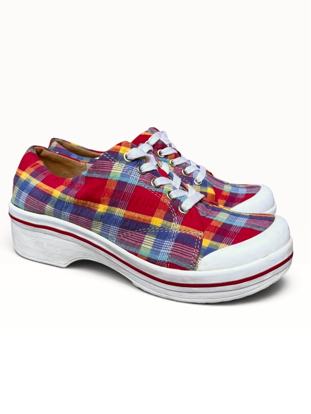 Dansko Veda Madras Plaid Lace Up Canvas Platform Clog Sneakers Size 37 (6.5 - 7) - Picture 5 of 10